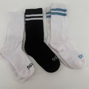 DSG Boys 3 Pack Stripe Crew‎ Socks Black White Blue Size Youth Athletic